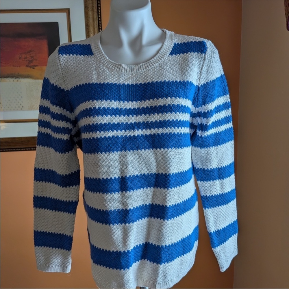 ❤️🔥Talbots - Blue & White Striped Cotton Silk Pullover Sweater - L
